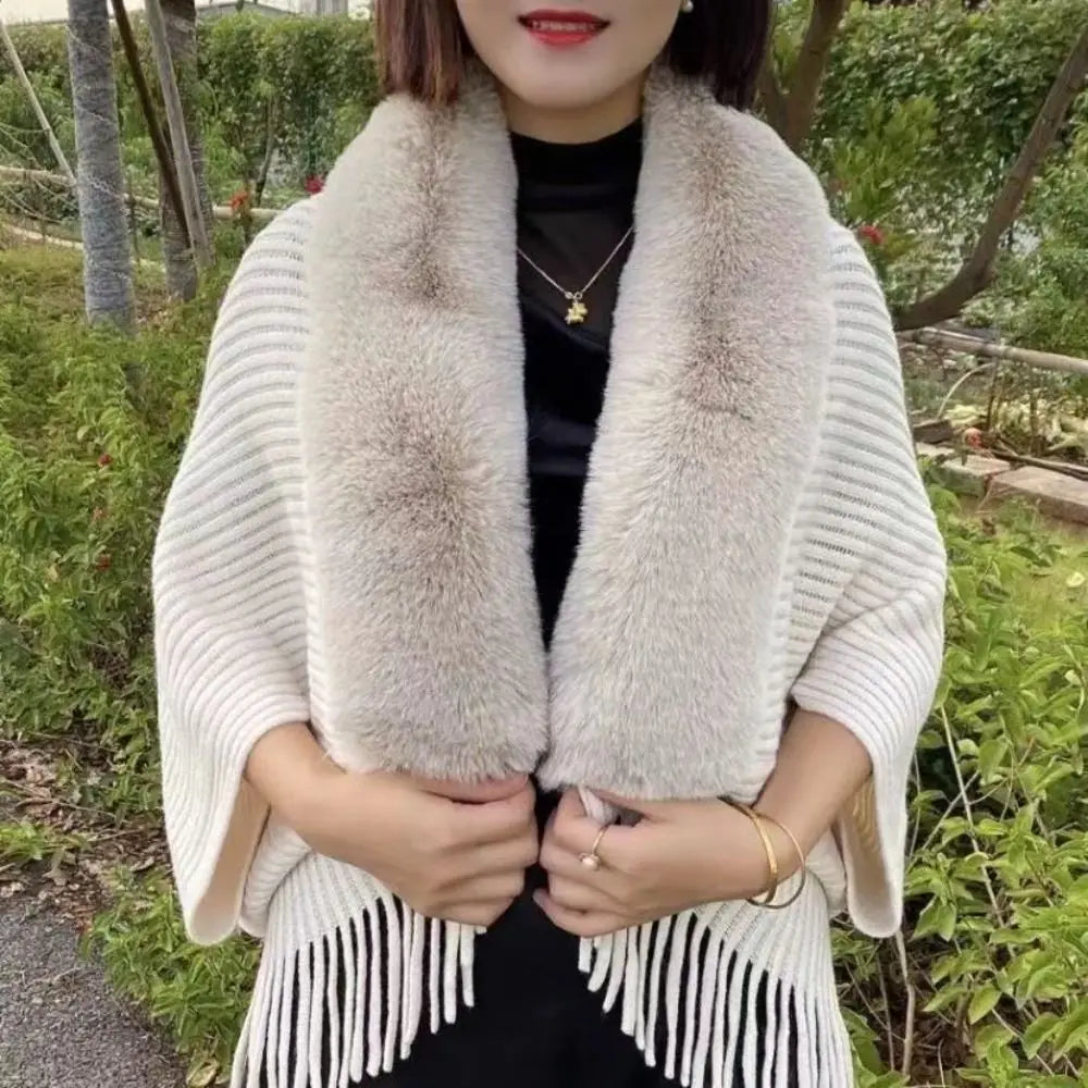 Women's Knit Shawl with Faux Fur - Thick Wrap for Evening Dresses - photo 7