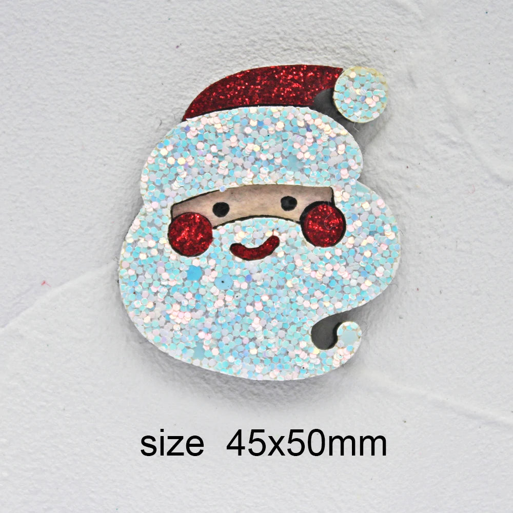 10pcs Glitter Padded Applique Reindeer with Red Nose  for DIY Christmas Hair Clips Bow Accessories Felts Supply Party Decor