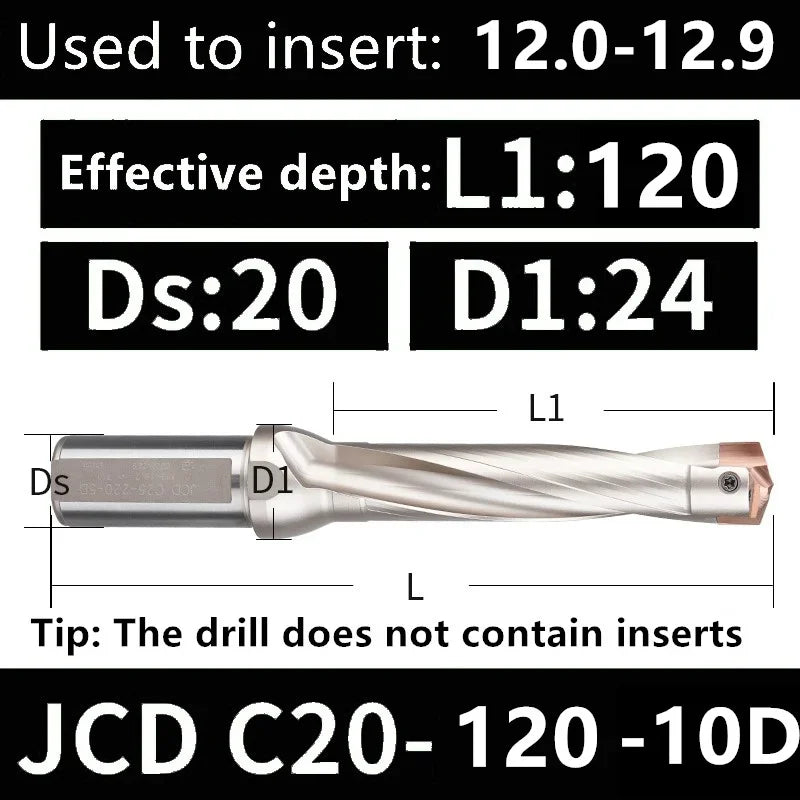 JCD Crown U-Drill Rod 10-25mm, Internal Cooling Indexable Drill
