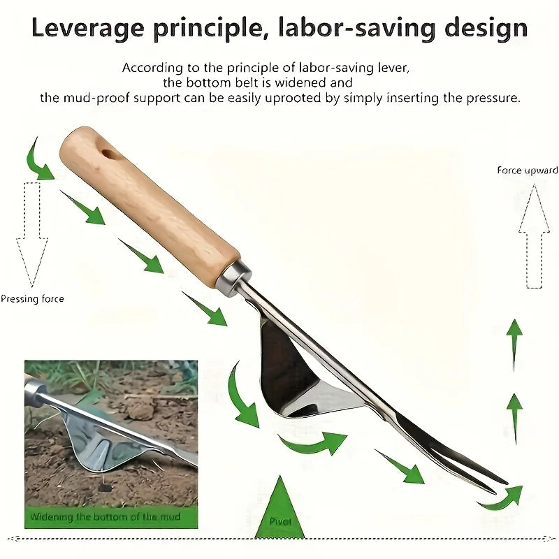 1 multifunctional ergonomic stainless steel weed killer: easy to remove weeds and dandelions, wooden handle weed control tool