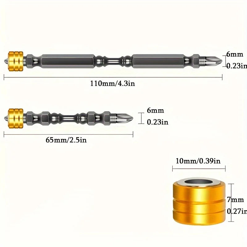5pcs PH2 Hardness 65mm/110mm Double Cross Head Magnetic Electric Screwdriver Bit Phillips Screw Driver With Ring,Yellow