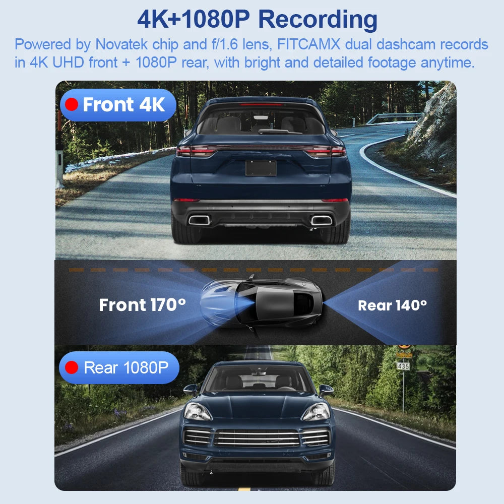 FITCAMX 4K Dash Cam for Volvo XC60 S90 V90 XC40 XC90 – Front & Rear DVR with WiFi App | Plug & Play