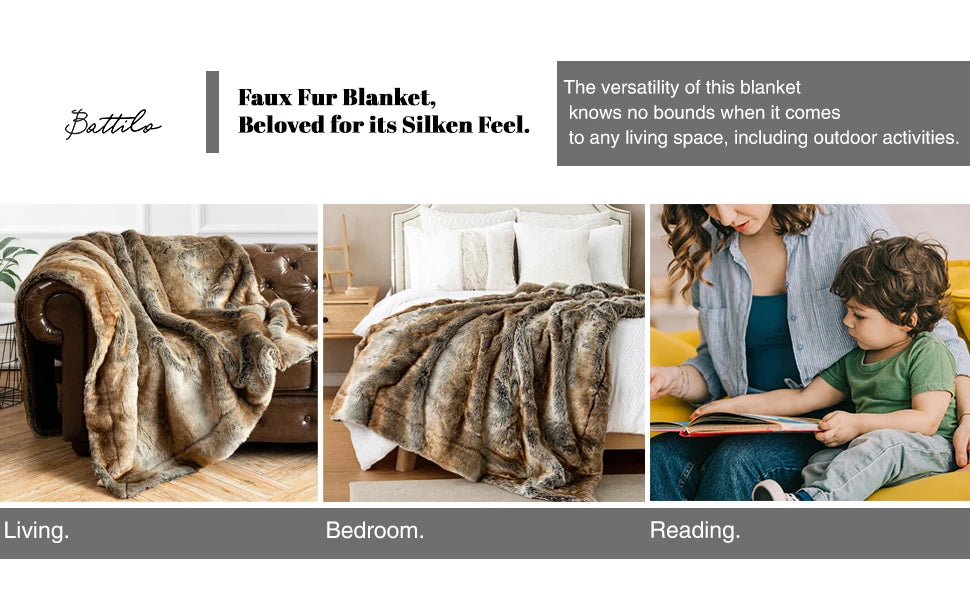 Faux Fur Throw Blanket, Fluffy Plush Sofa Throw