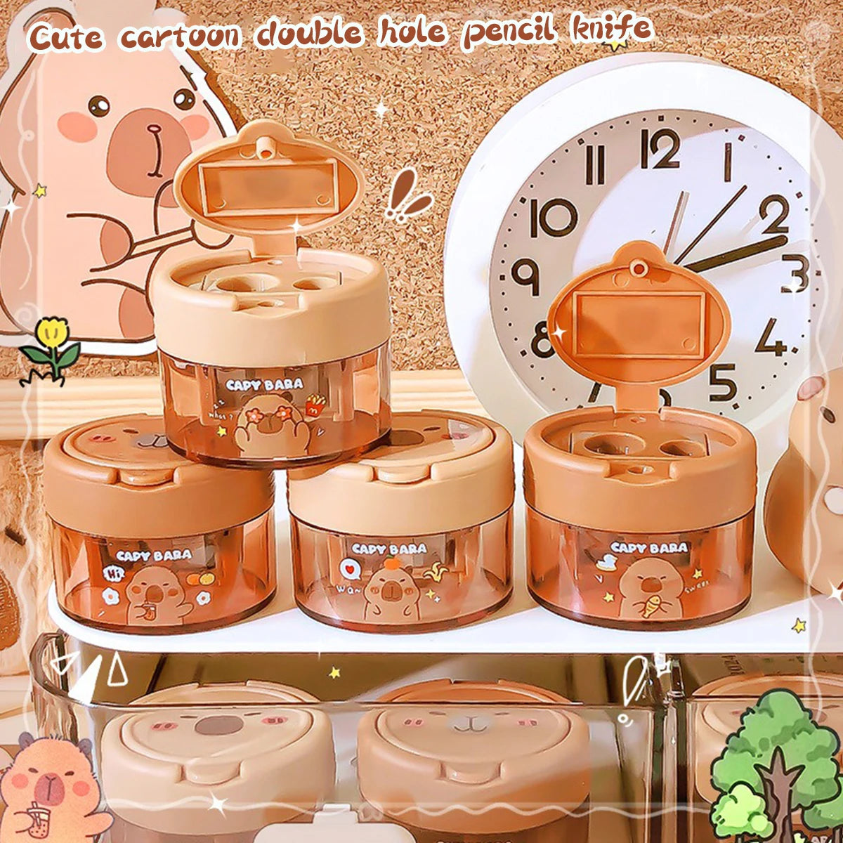 Cute Capybara Cartoon Flip-Top Dual Hole Sharpener for Kids Mini Portable Compact Pencil Sharpener School Supplies Learning Tool