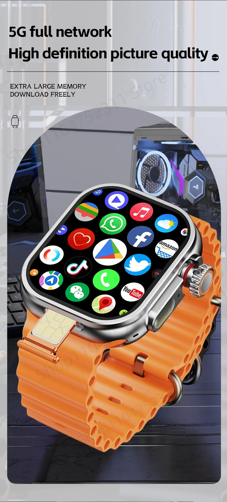 ZestBolt CD12 Smartwatch Android 12.0 4G 5G LTE Sim Card Rotating Camera 2.26 inch 490*580 HD Amoled Screen 2080Mah Smart Watch