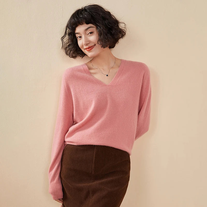 Women's Cashmere V-Neck Sweater, Knit Pullover