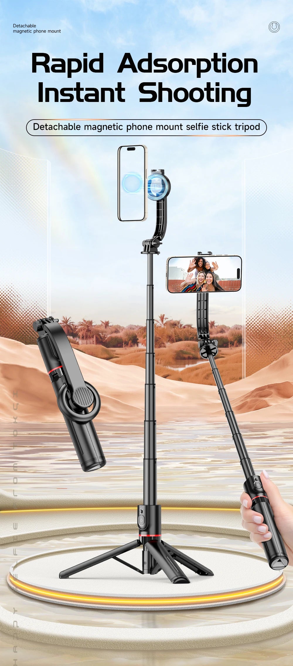 KEELEAD Magnetic Selfie Stick with Bluetooth Remote Magsafe Cellphone Tripod Stand for iPhone 14 13 12 Pro Max Vertical Shooting