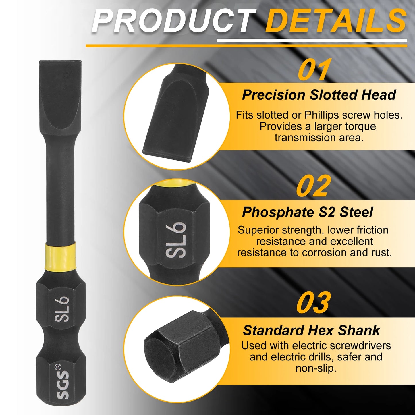 1set Slotted Impact Screwdriver Bits SL3-SL6 Slotted Tip 1/4" Hex Shank Magnetic Flat Head Screw Driver Bits Electric Power Tool