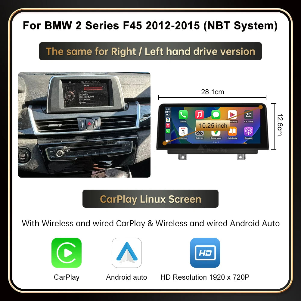 12.3" Wireless CarPlay & Android Auto Display Screen, Compatible with BMW 1 2 Series F20 F21 F22 F23 F45 (NBT)