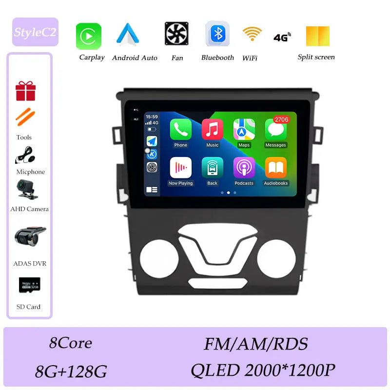 CarPlay Car Radio Video Multimedia Player for Ford Mondeo 5 Fusion 2014 - 2019 Split Screen DSP Stereo GPS Navi QLED Screen BT