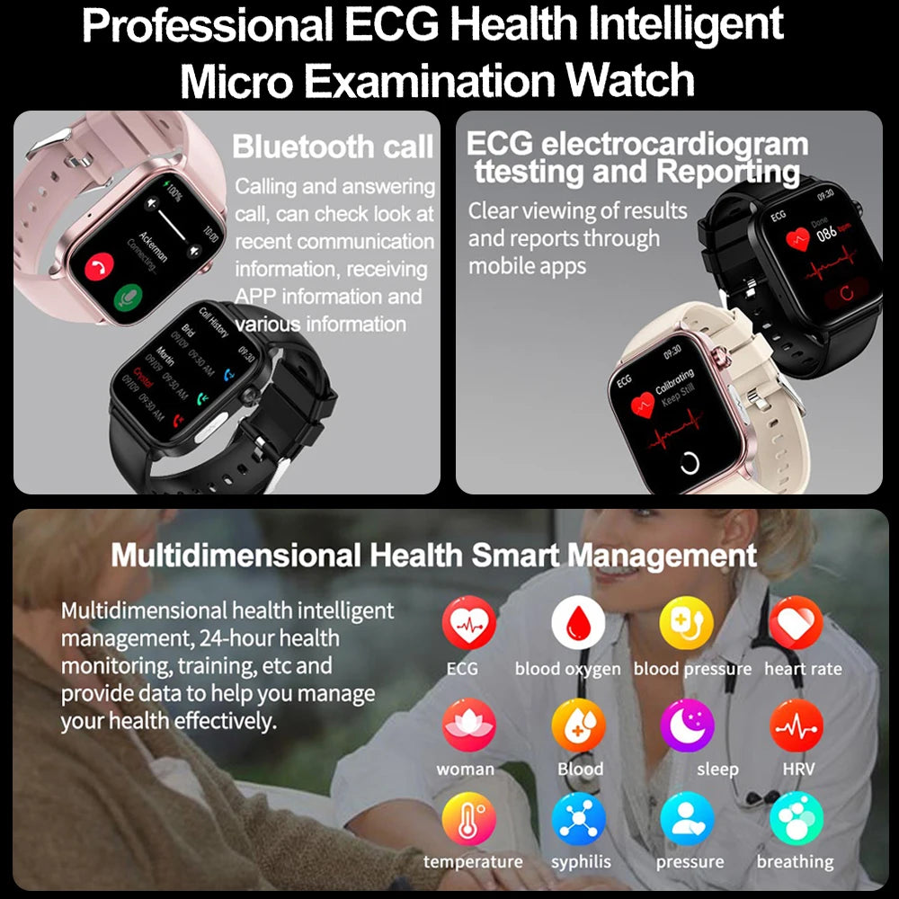 2026 New Al Science Diagnosis Blood Lipids Uric Acid Blood Oxygen Smart Watch Men ECG+PPG Voice Bluetooth Call Health Smartwatch