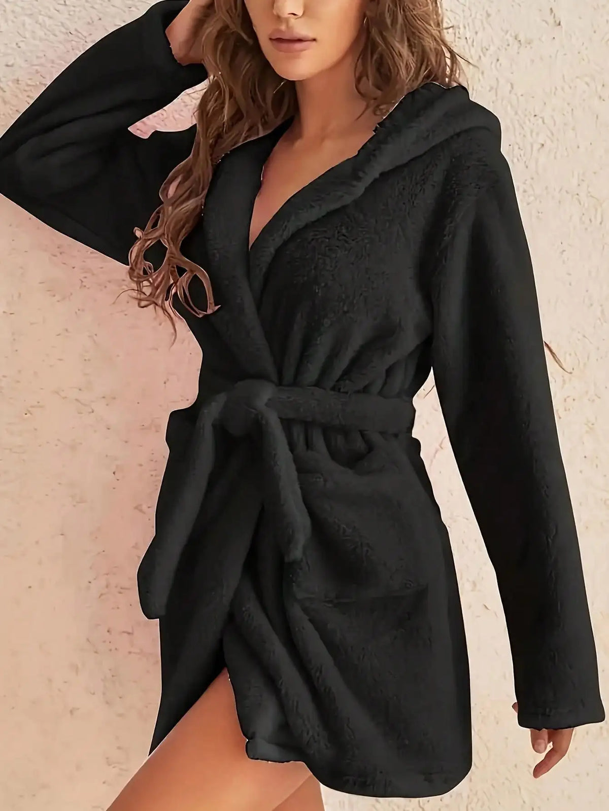 Women's Hooded Fleece Robe with Belt