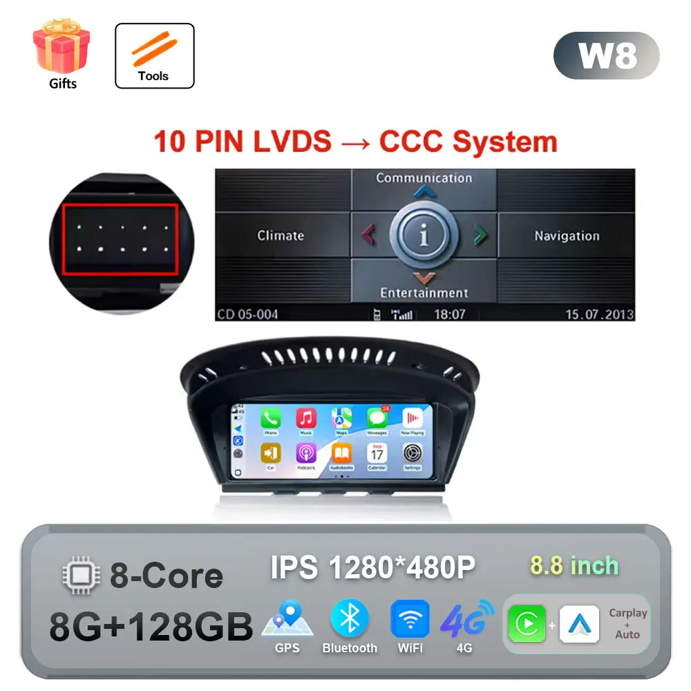 Car Stereo with Apple CarPlay & Android Auto, Compatible with BMW 3 & 5 Series E60 E90 (CCC/CIC)