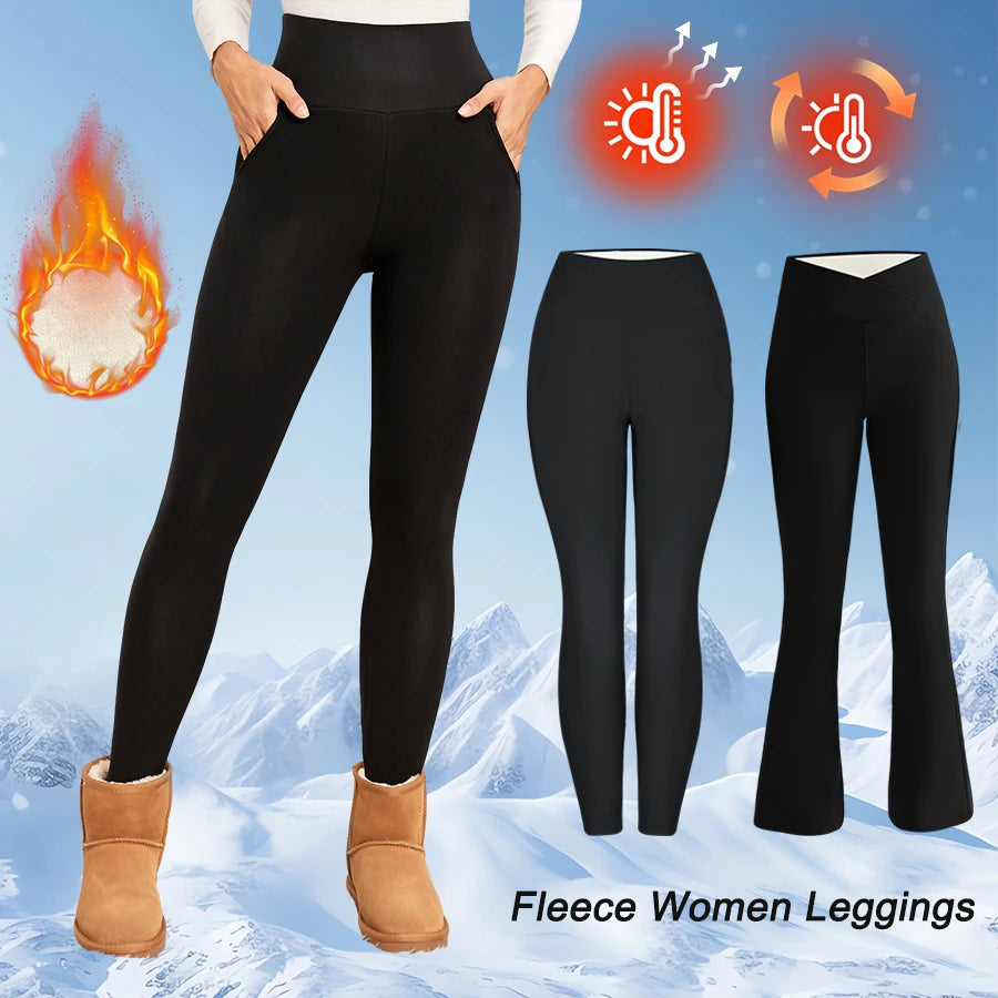 Women's Fleece Lined Flared Leggings - High Waist Thermal Pants
