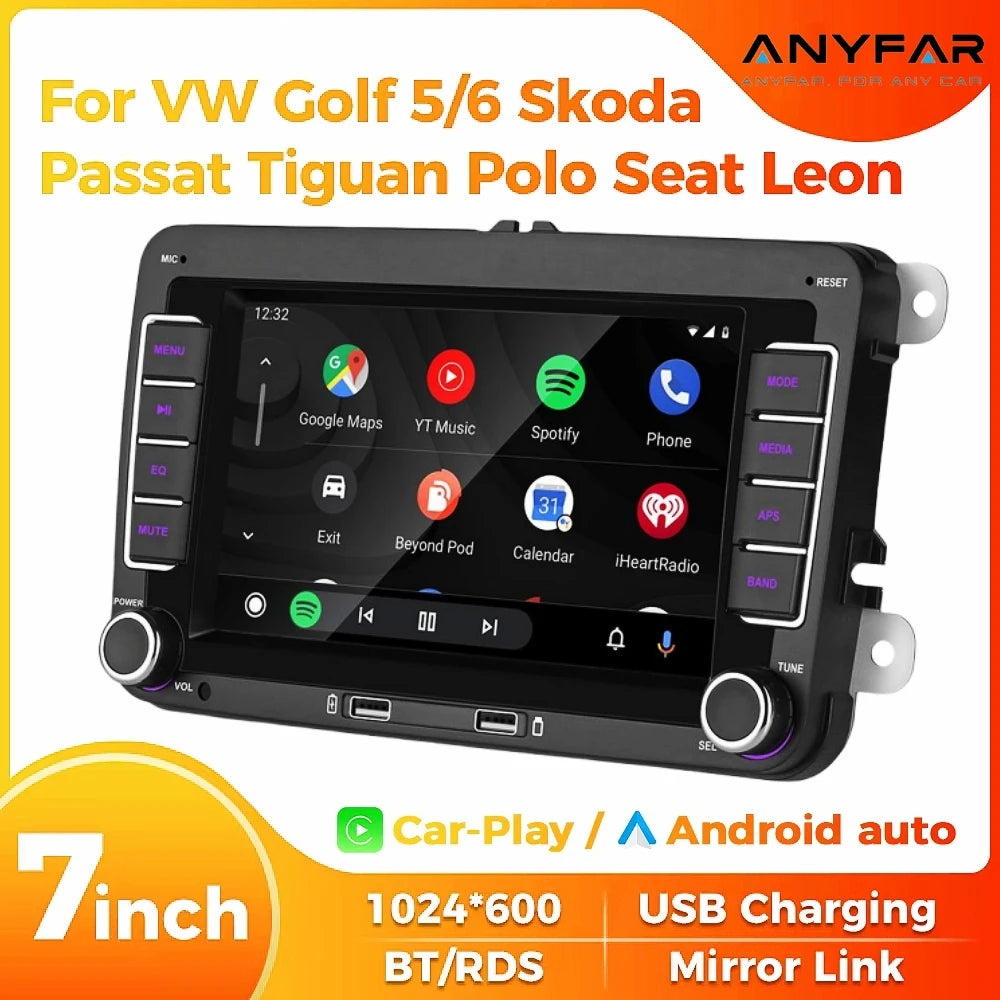 7" 2-DIN Car Stereo — CarPlay, Android Auto, AirPlay & RDS for VW, SEAT, Skoda (Passat, Golf, Polo)