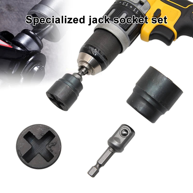 Automotive High Hardness Cross-Shape Socket Wrench Electric Conversion Connect Rod Tire Unload Labor-Save Jack Tool