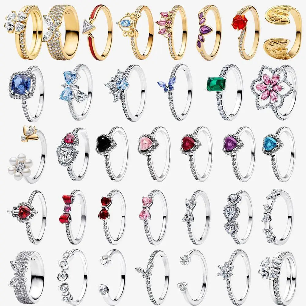 925 Sterling Silver Open Ring Style CZ Paved Heart Butterfly Flower Colorful Gemstone Ring For Women Daily Wear Jewelry Gift
