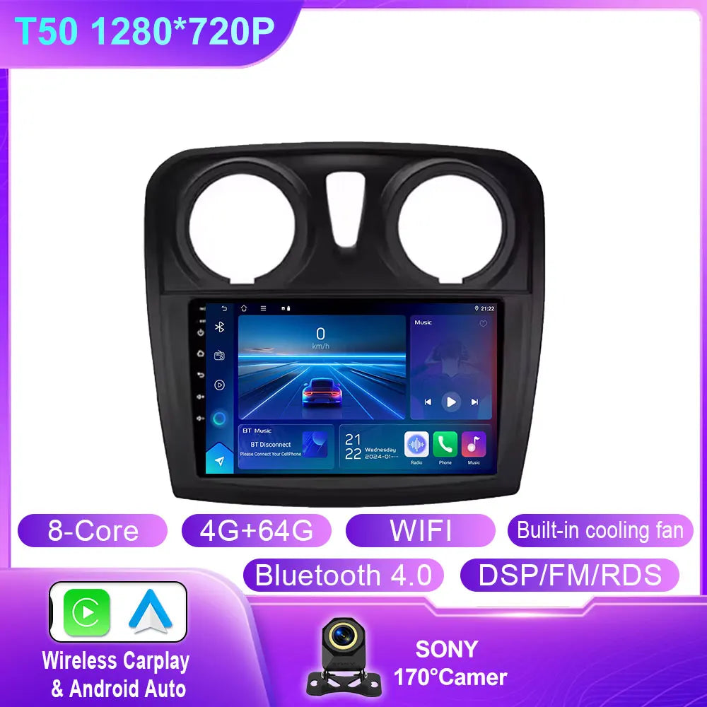 Android 16 Carplay Auto For Renault Logan 2 Sandero 2 2012 - 2016 2017 2018 2019 Car Radio Multimedia Player Stereo GPS WIFI DPS