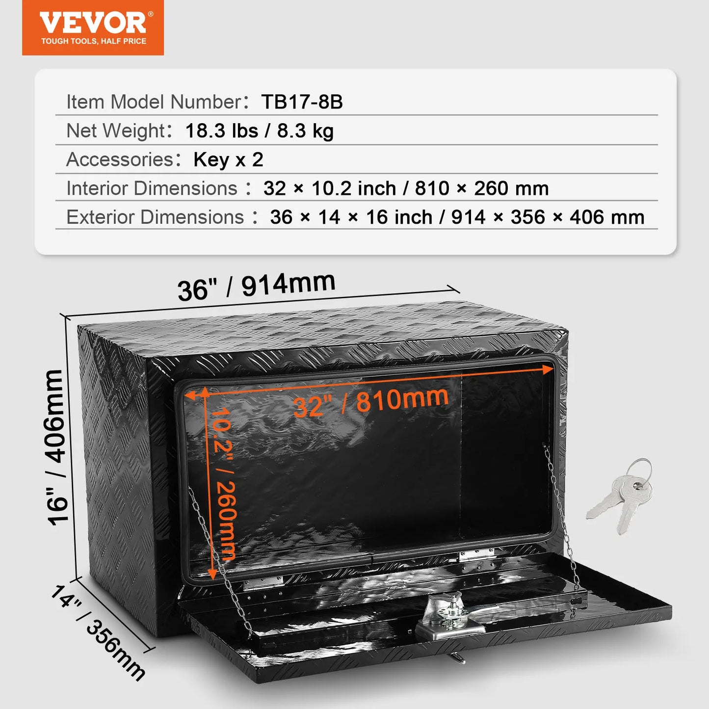 SucceBuy Underbody Truck Box Pickup Storage Box Heavy Duty Diamond Plate Tool Box with Lock&Keys Waterproof Trailer Storage Box