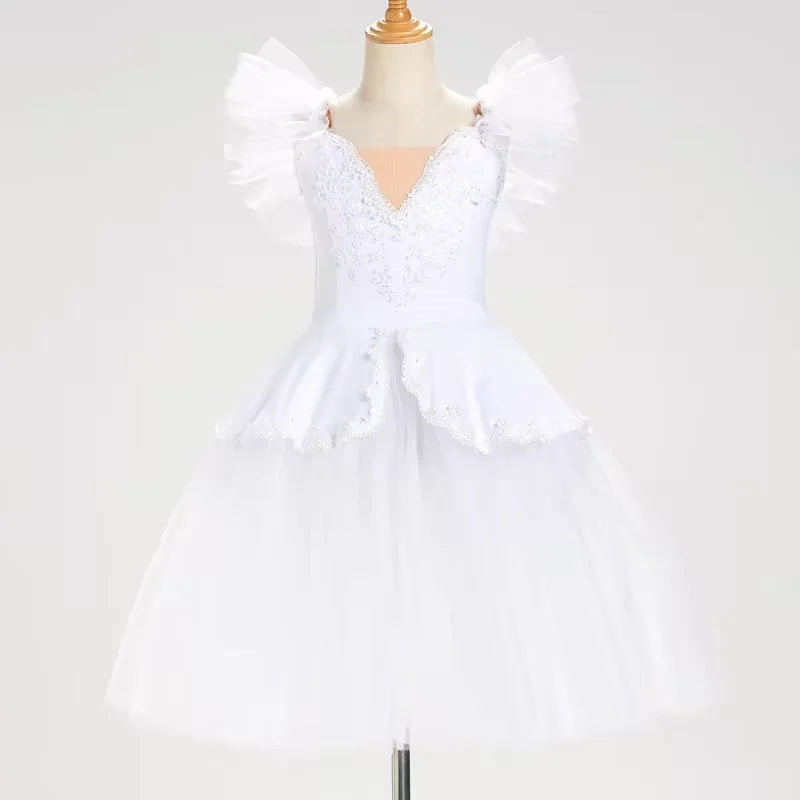 Girls romantic lace applique ballet tutu dress