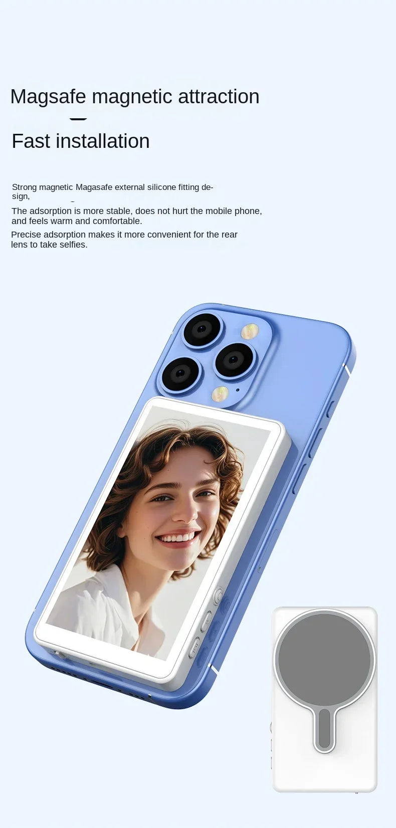 Wireless Monitor Rear Camera Screen Smartphone Selfie Magnetic Screen For Vlog Live Stream Video Recording Outdoor Selfie tool