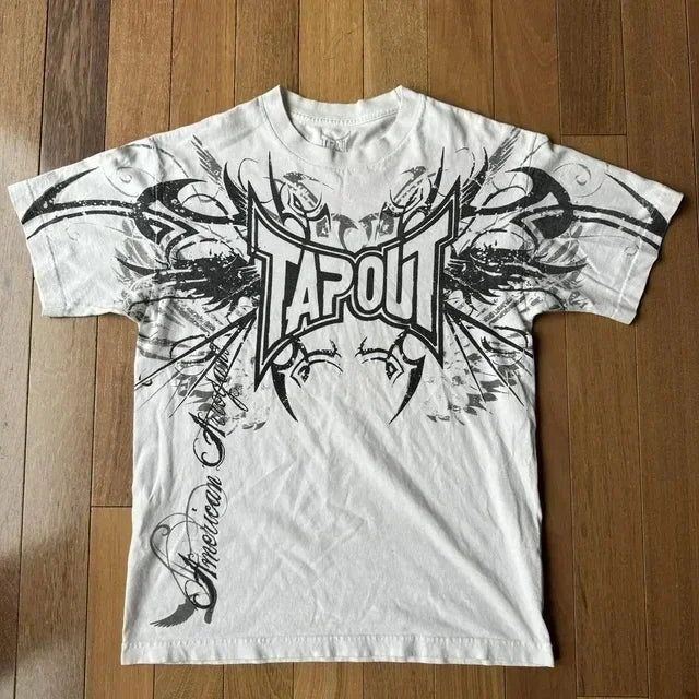 Y2K Gothic Print Oversized T-Shirt — Unisex Cotton Round-Neck Streetwear Tee