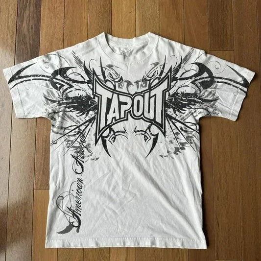Y2K Gothic Print Oversized T-Shirt — Unisex Cotton Round-Neck Streetwear Tee