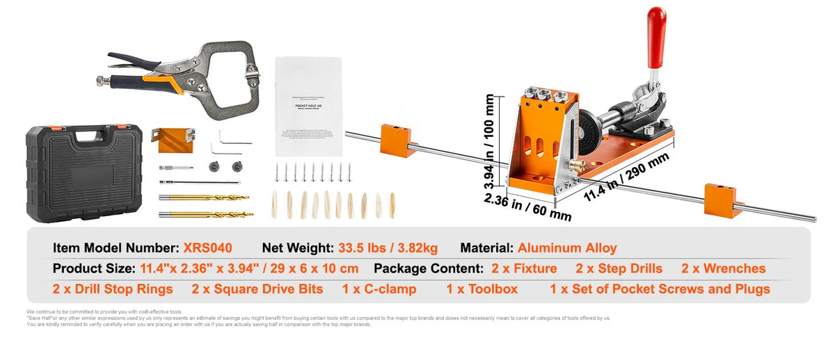 30 Pc Pocket Hole Jig Kit with Step Drill, Wrench & Stop Rings