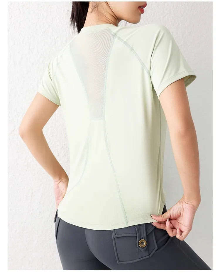 Women's Sport Short Sleeve T-Shirt Summer New Loose Quick Dry Breathable Mesh Yoga Fitness Top OutdoorWear ﻿