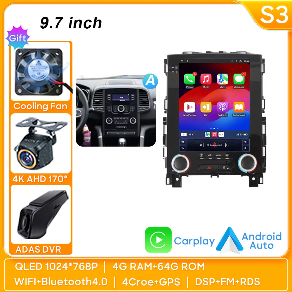 Car Stereo with Apple CarPlay & Android Auto, Compatible with Renault Koleos, Megane 4 & Talisman