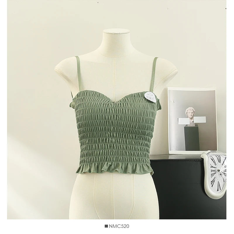 Women's pleated cami crop top with built-in bra — view 13 of 20