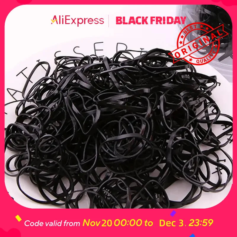 Black Rubber Bands, Small Elastic Bands for Office Home Hair Braiding, Daily Use DIY Craft, Low Price Bulk Supply
