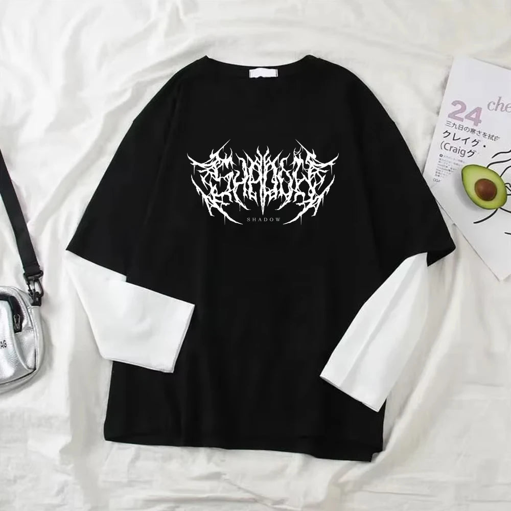 Fashion Punk Dark Style Printed Round Neck T-shirt Y2K Sport Harajuku Thin Women's Top Long Sleeves T Shirt Outdoor Loose Shirt