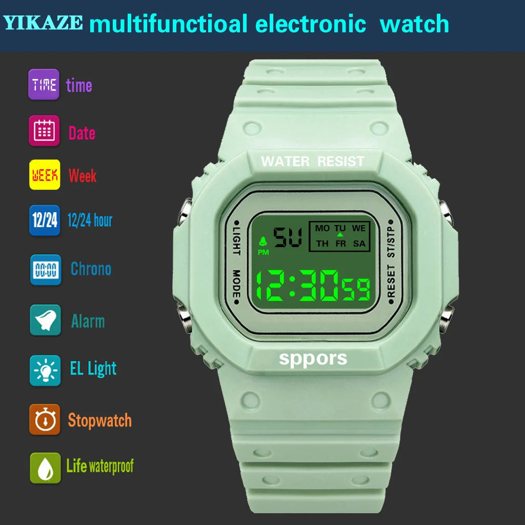YIKAZE Square Digital Watch – LED Sports Watch for Men, Women & Kids