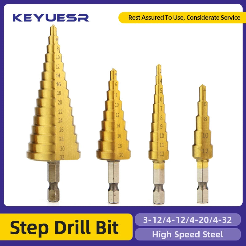HSS Titanium Step Drill Bit Set — Conical Stage Drills for Metal & Wood