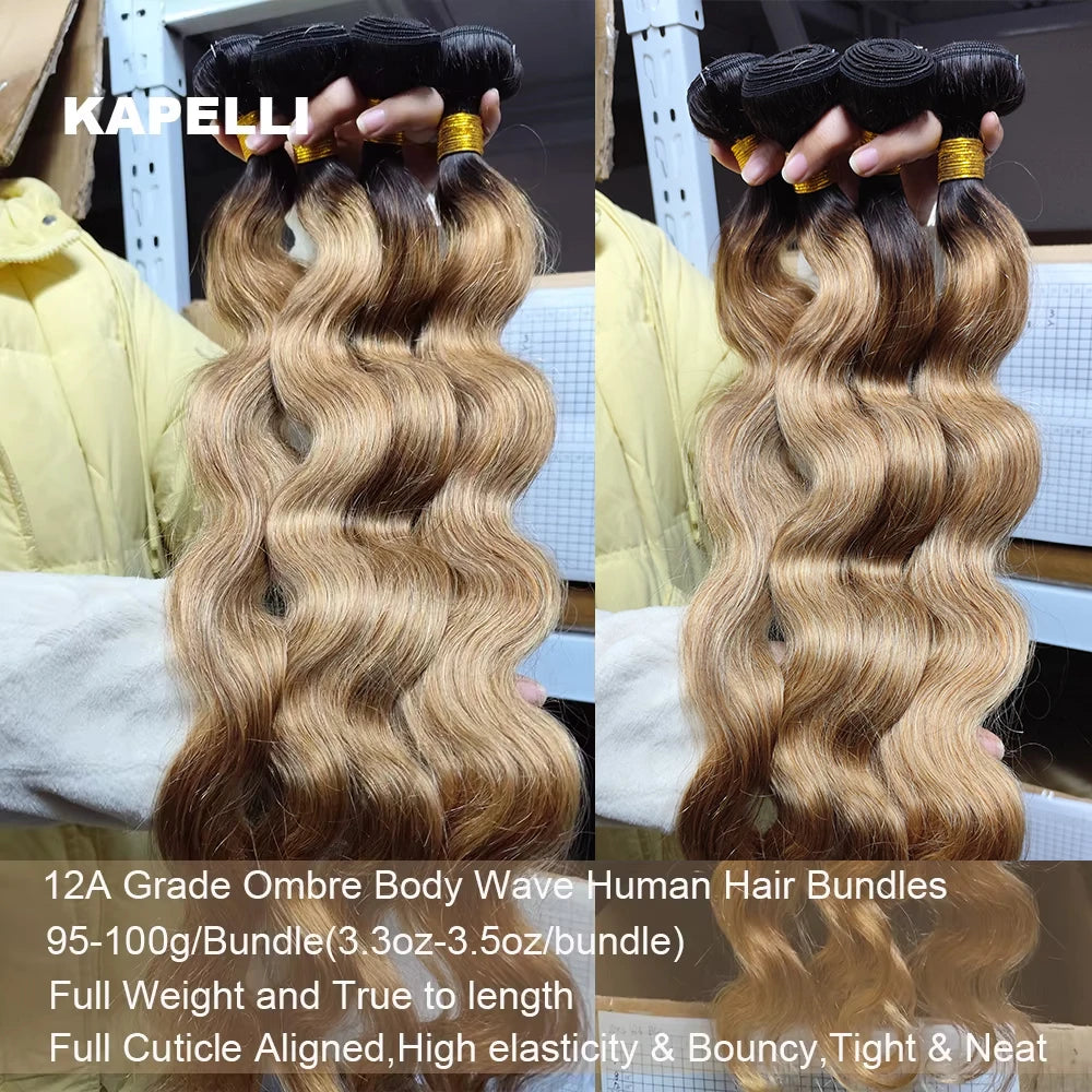 Honey Blonde Body Wave Human Hair Bundles - 100% Remy Extensions