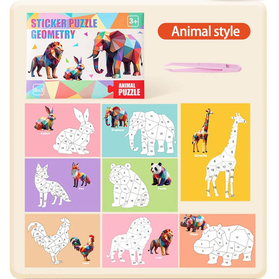 3D Puzzle Stickers DIY Craft Kits Animal Collage 5 Themes Back-to-School Gift Creative Educational 9-PCS Kit with Clips