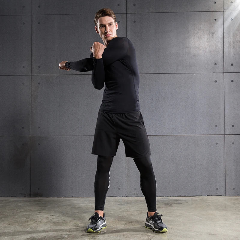 Men's Compression Long-Sleeve Top — Quick-Dry Gym Training & Workout Shirt