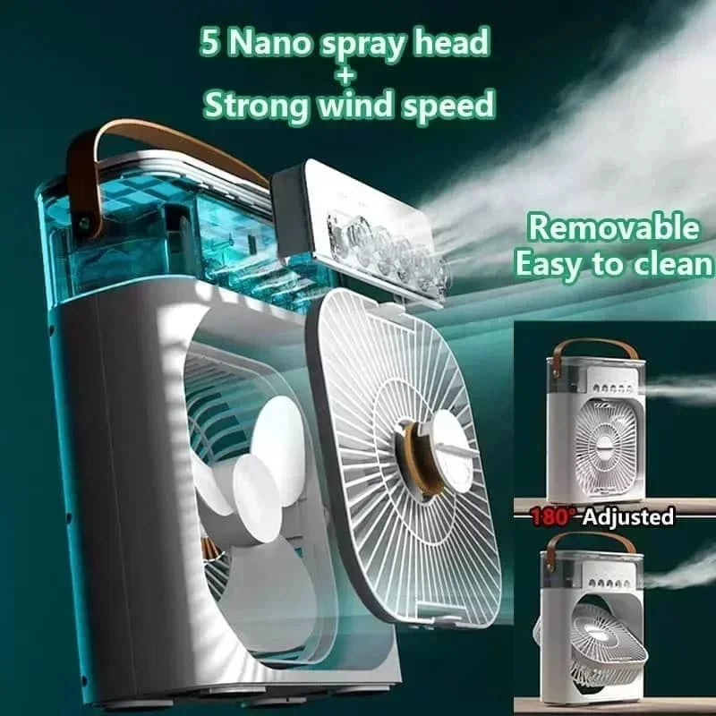 3 In 1 Mini Air Cooler With LED Night Light Humidifier Portable Adjustable Cooling Fan For Home Office Daily Use