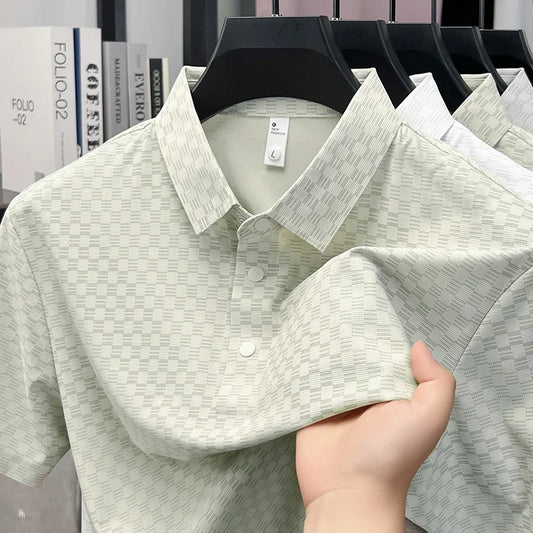 Men's Hollow-Grid Polo - Lapel Three-Button, Breathable Stretch