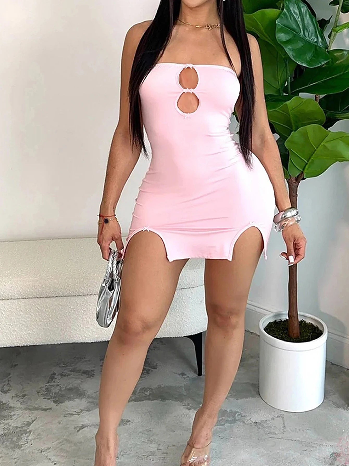 Women's Solid Color Suspender Hollow Out Heart-Shape Bodycon Mini Dress – Sexy Club Dress | XS–XL