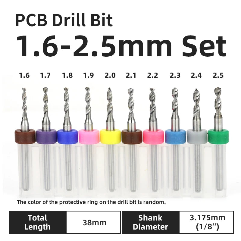 TOOLEYE 10pcs PCB Drill Bit Set Micro Drills Printed Circuit Board 1/8" Shank Mini CNC Drill Bits 0.1-3.175mm Drilling Tools