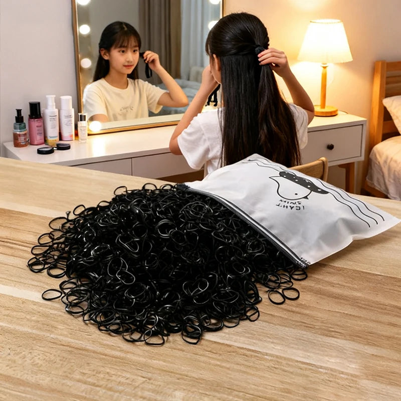 Black Rubber Bands, Small Elastic Bands for Office Home Hair Braiding, Daily Use DIY Craft, Low Price Bulk Supply