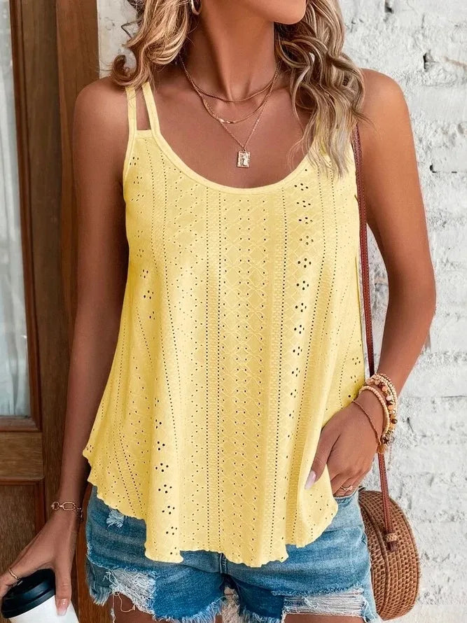 Women's Boho Hollow-Out Cami — Plus-Size Loose Beach Tank Top (up to 5XL)