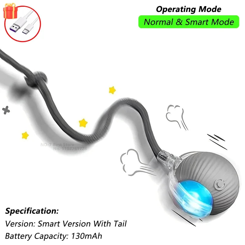 Automatic Rolling Cat Ball Toy with Tail, Rechargeable
