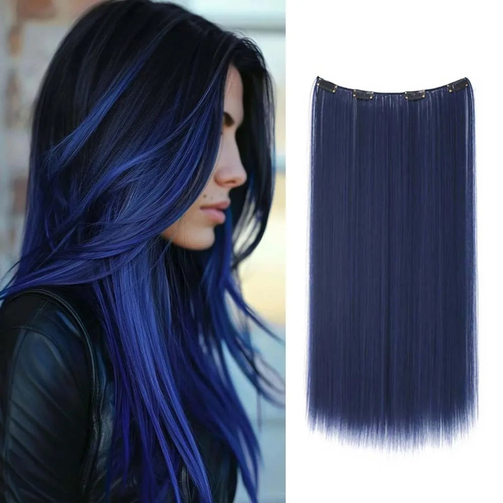 22inch Long Straight colorful Synthetic Hair Extensions - Invisible Clip-In, High Temperature Resistant, Easy to Wear for Women