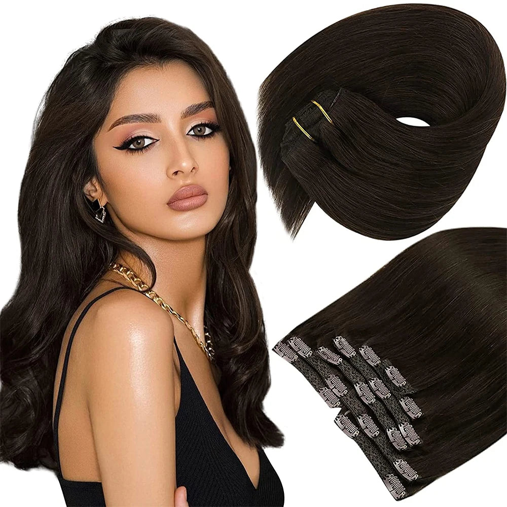 VeSunny Clip in Hair Extension Human Hair Balayage Natural Human Hair Extension Human Hair Clip Extension for Women
