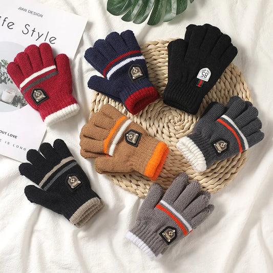 Kids Knit Winter Gloves - Double Layer Gloves for Boys and Girls