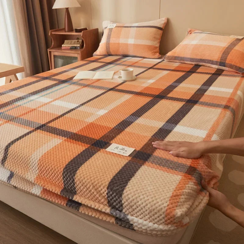 Winter warm coral fleece fitted sheet elastic mattress cover 150x200 fluffy plush bed linen luxury double bed king size