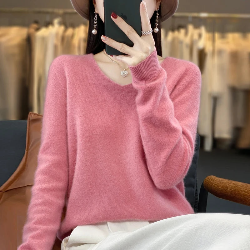 Women's Merino Wool V-Neck Sweater